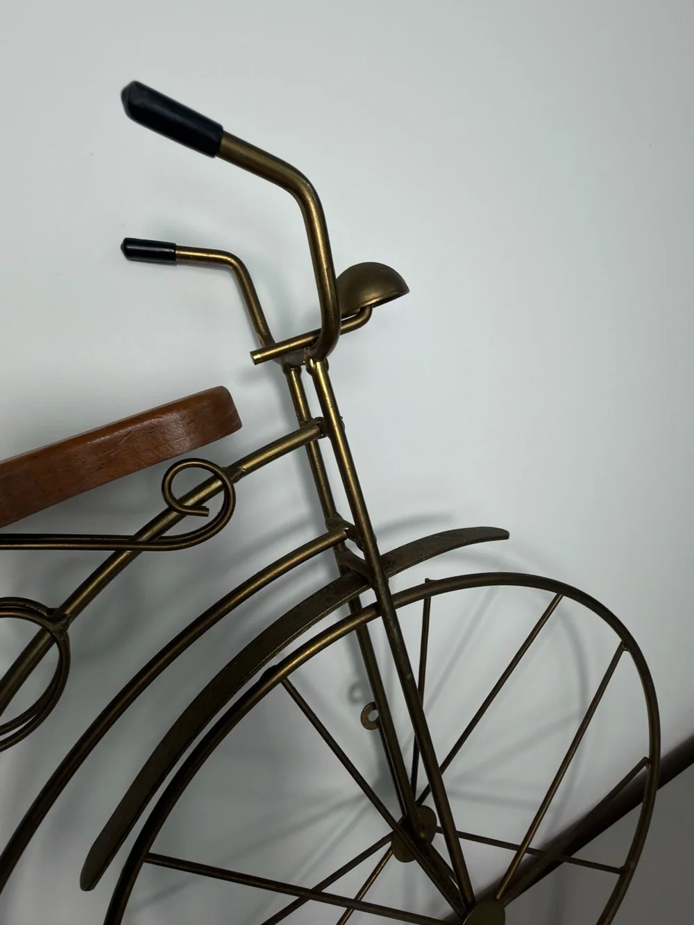 Vintage Penny Farthing High Wheel Bicycle Metal Wall Decor Wood Seat